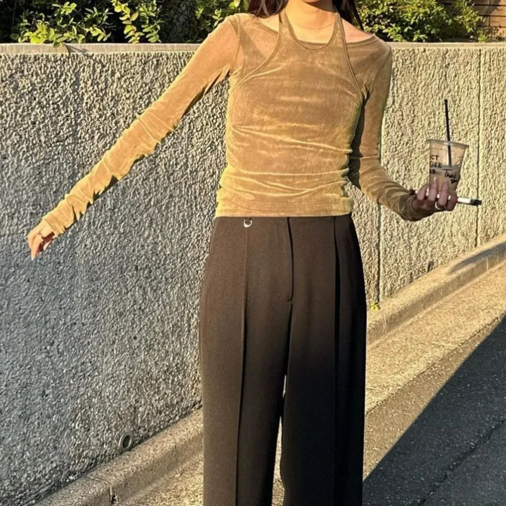 Повседневные винтажные комплекты Kuzuwata с круглым вырезом и длинным рукавом