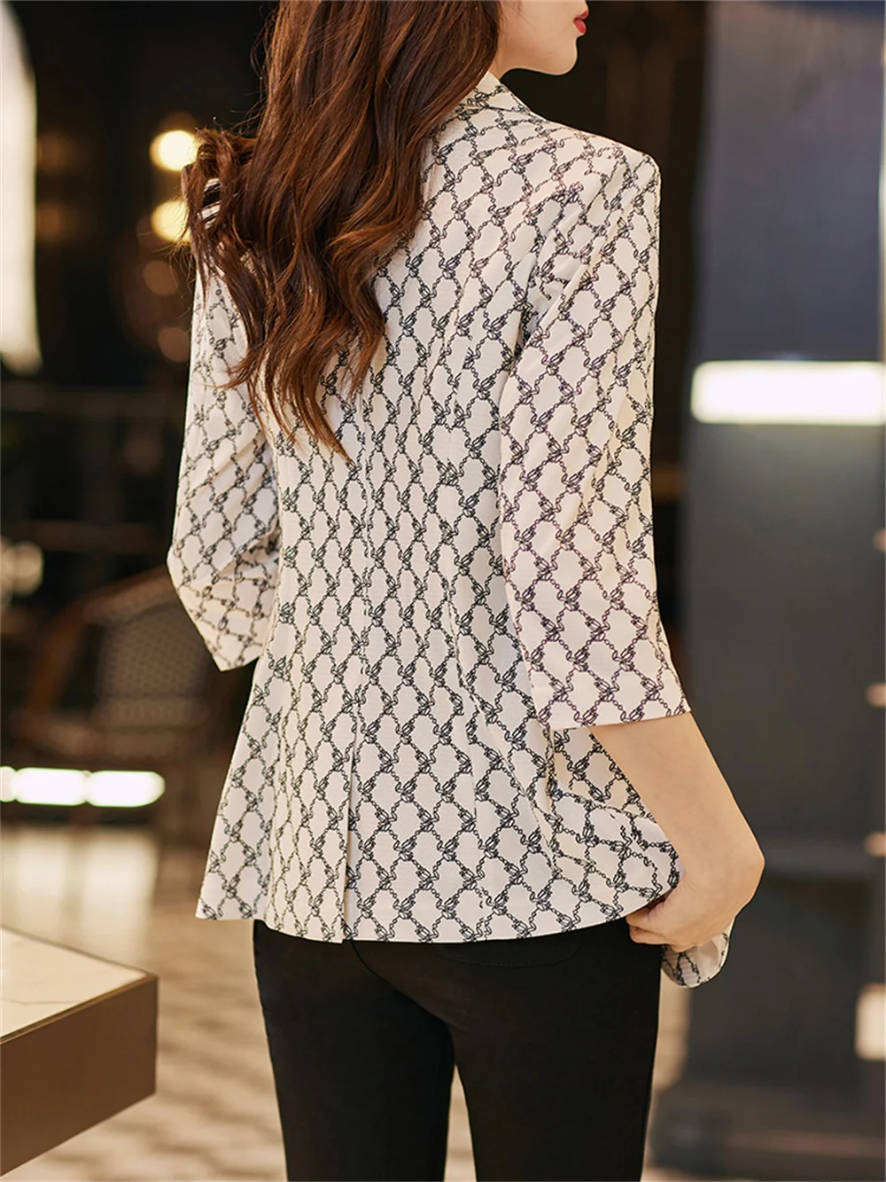 Fashion Women Jacket 2023 New in Female Khaki White Plaid Single Button Long Sleeve Clothing Office Lady Business Formal Blazer