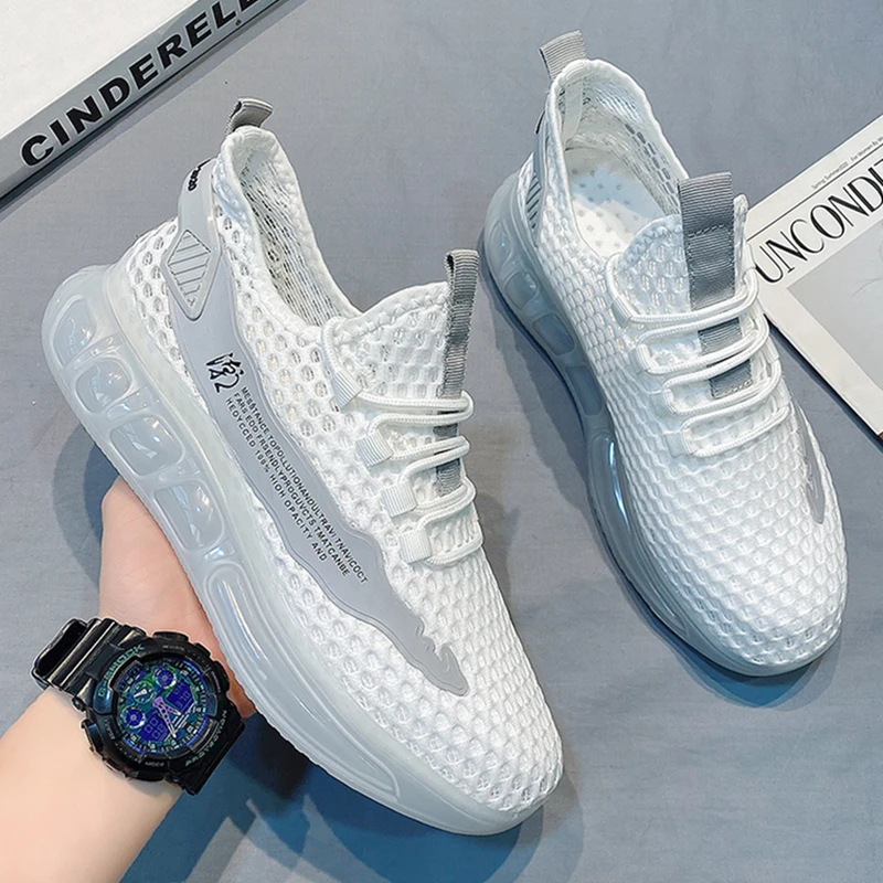 Men Sneakers Lace-up Mesh Breathable Jogging Walking Shoes Ultralight Male Couple Sport Footwear Soft Comfort Tennis Shoes Homme