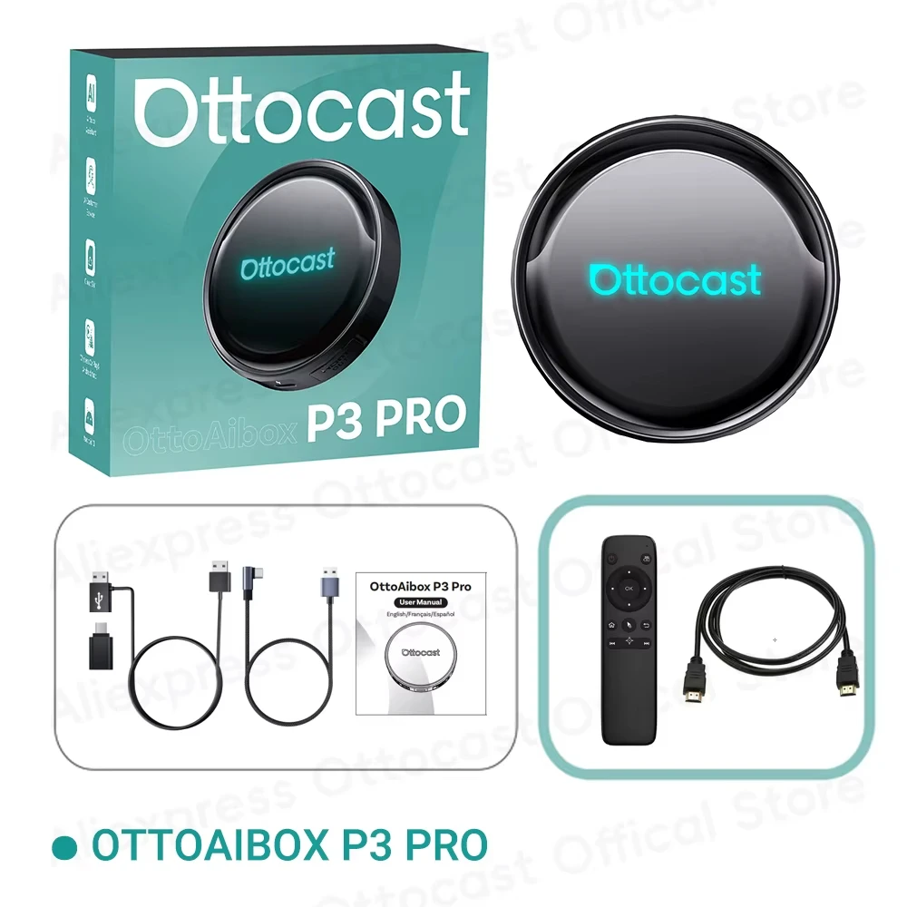 

OTTOCAST P3 PRO AI Box Android TV Box с HDMI-выходом, беспроводным CarPlay и Android Auto, автомобильные аксессуары для Toyota, VW, Honda, Kia, Benz