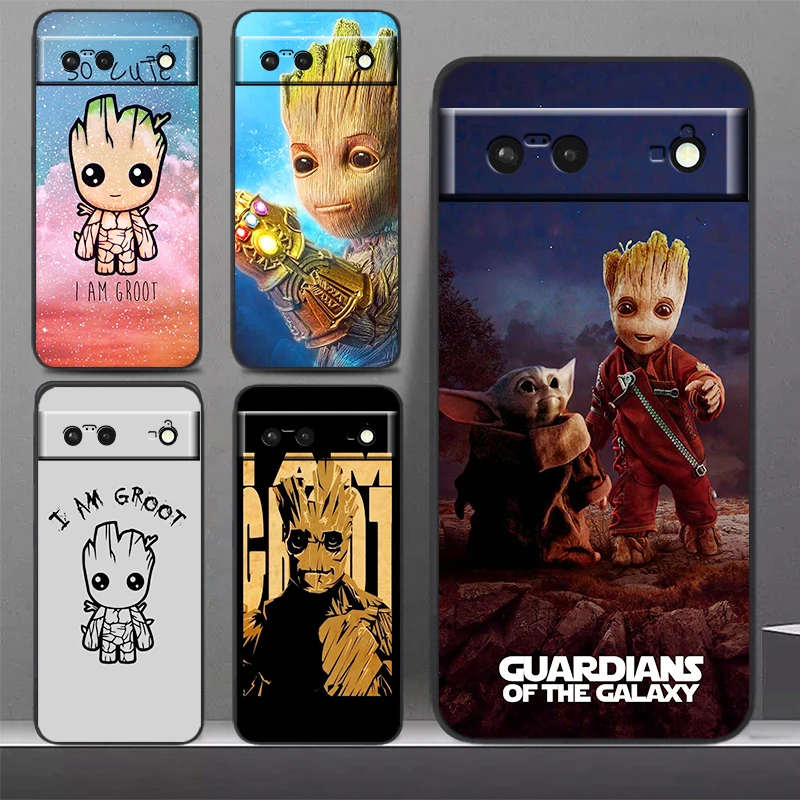 

Marvel I am Groot Phone Case For Google Pixel 7 6 Pro 6A 5A 5 4 4A XL 5G Black Shockproof Silicone TPU Cover