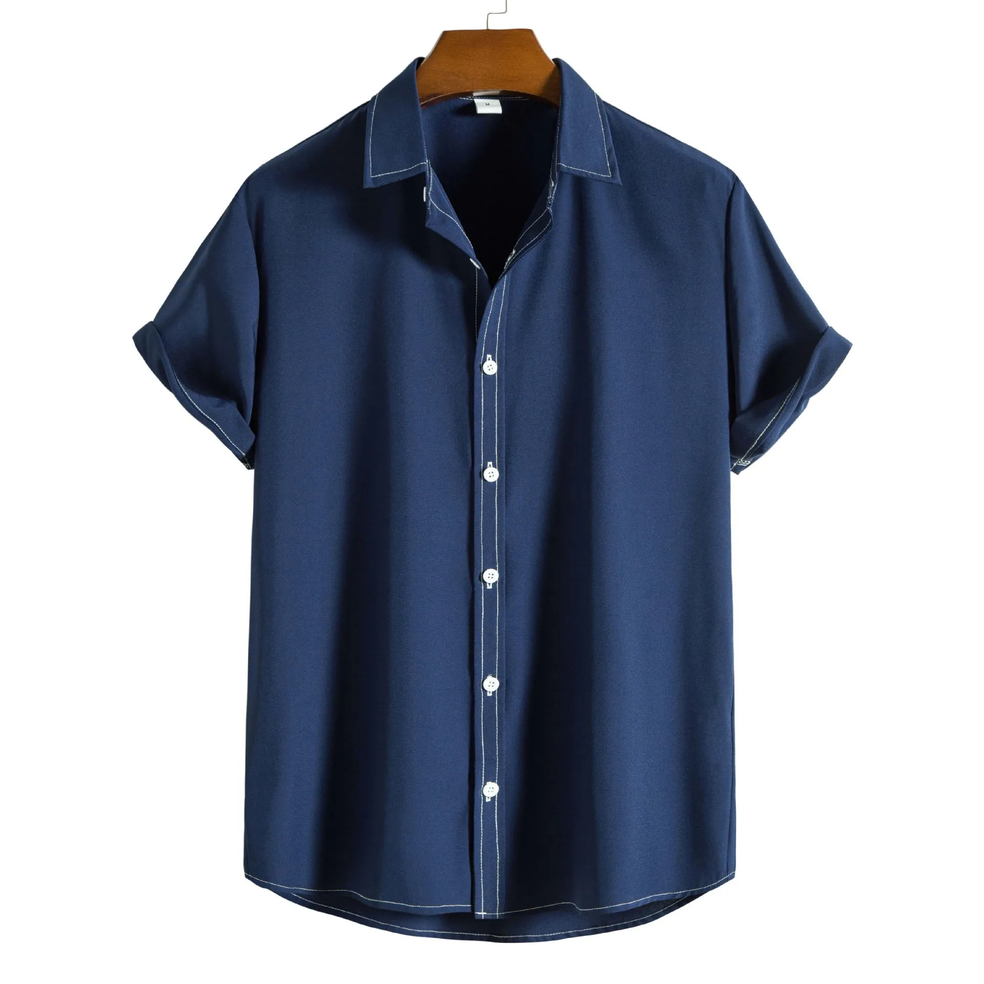 New Men Short Sleeve Shirts Casual Solid Color Turn-down Collar Buttons Tops Men's High Quality Cotton Summer Blouse