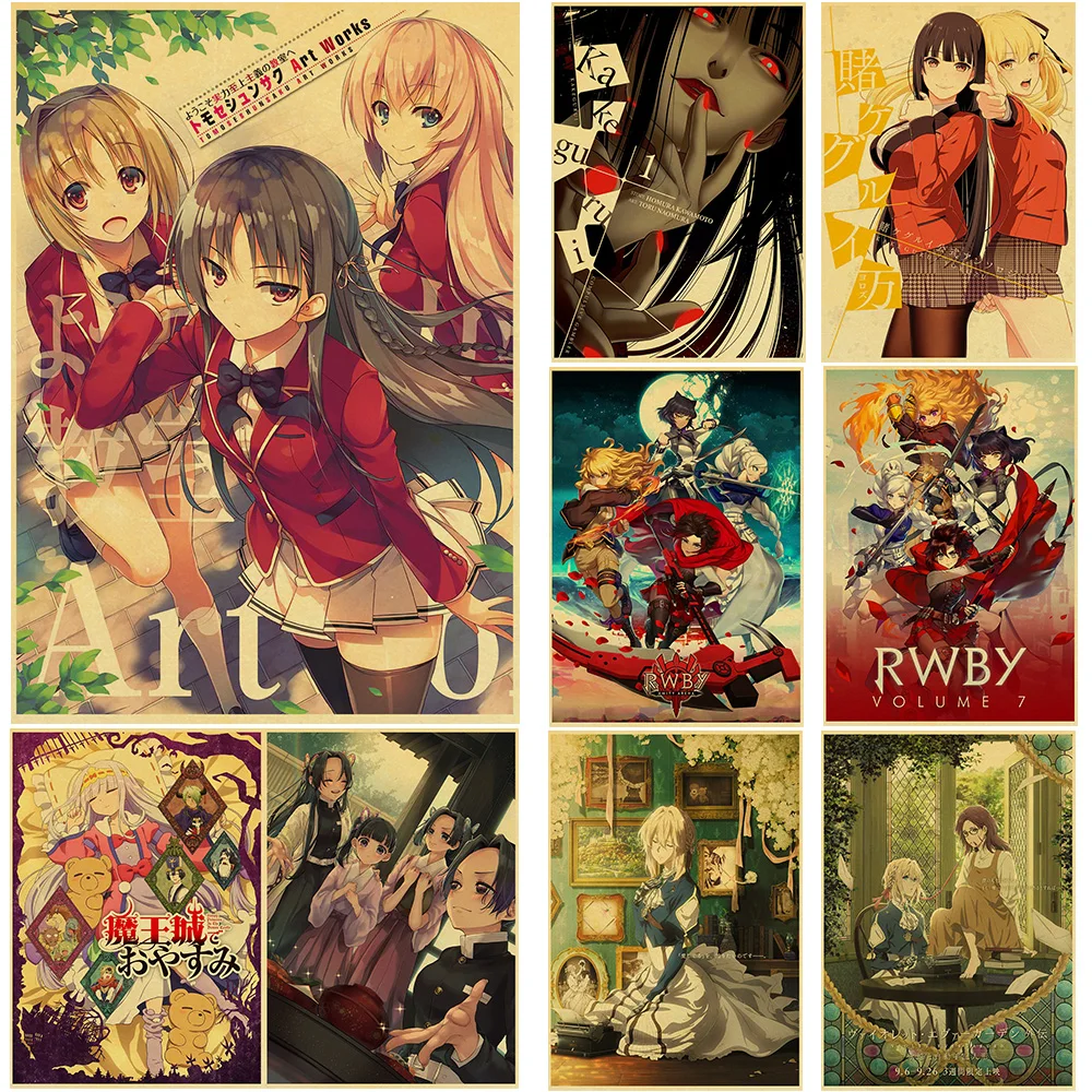 

Anime Girl Posters Kraft Paper Prints Paper Bar Cartoon Wall Sticker Home Decoration Paper Living Room Poster Bedroom Painting