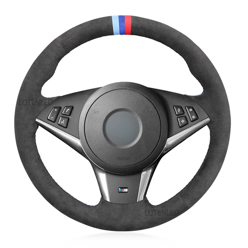 

Black Alcantara Car Steering Wheel Cover for BMW E60 530d 545i 550i E61 Touring 2005-2009 / E63 E64 630i 645Ci 650i 2004-2009