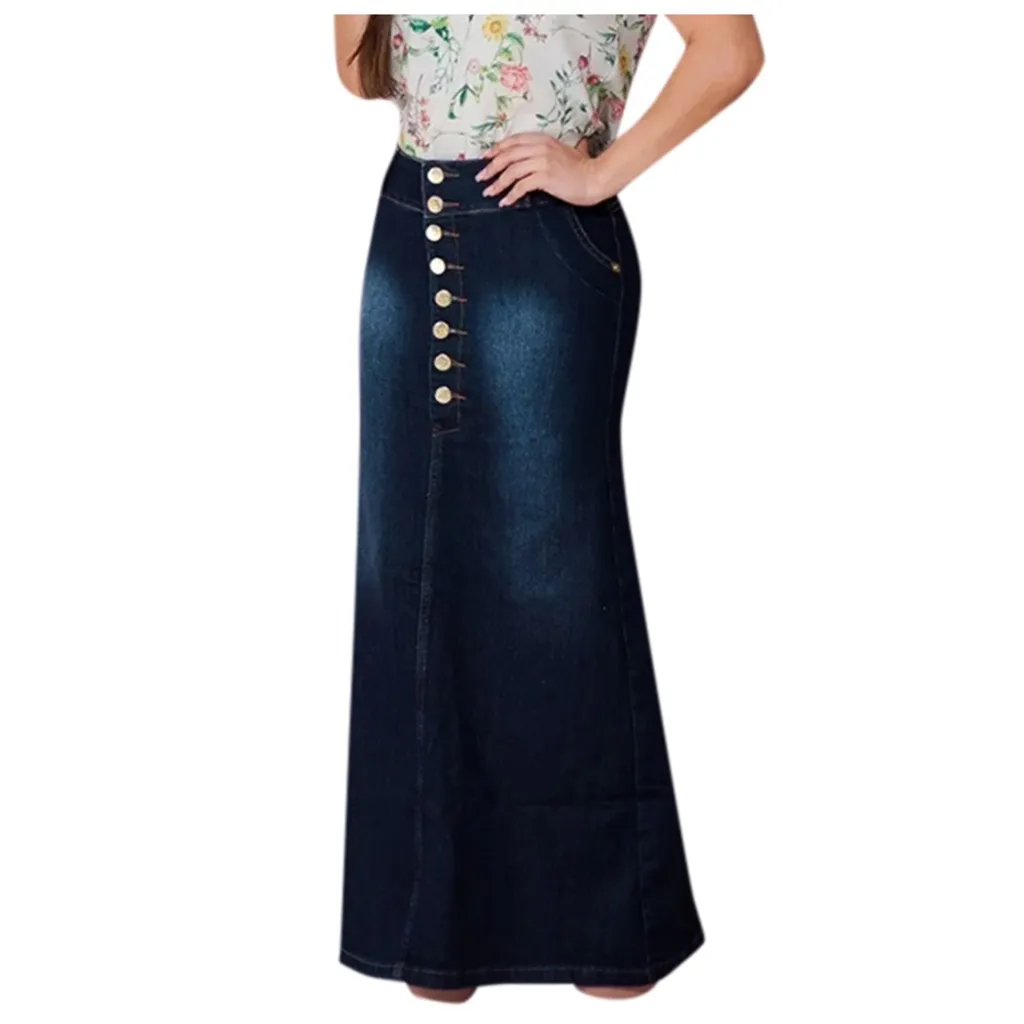 

Front Skirts Washed Jean Casual Skirt Denim Long A-Line Women's Button Skirt skirt gothic clothes