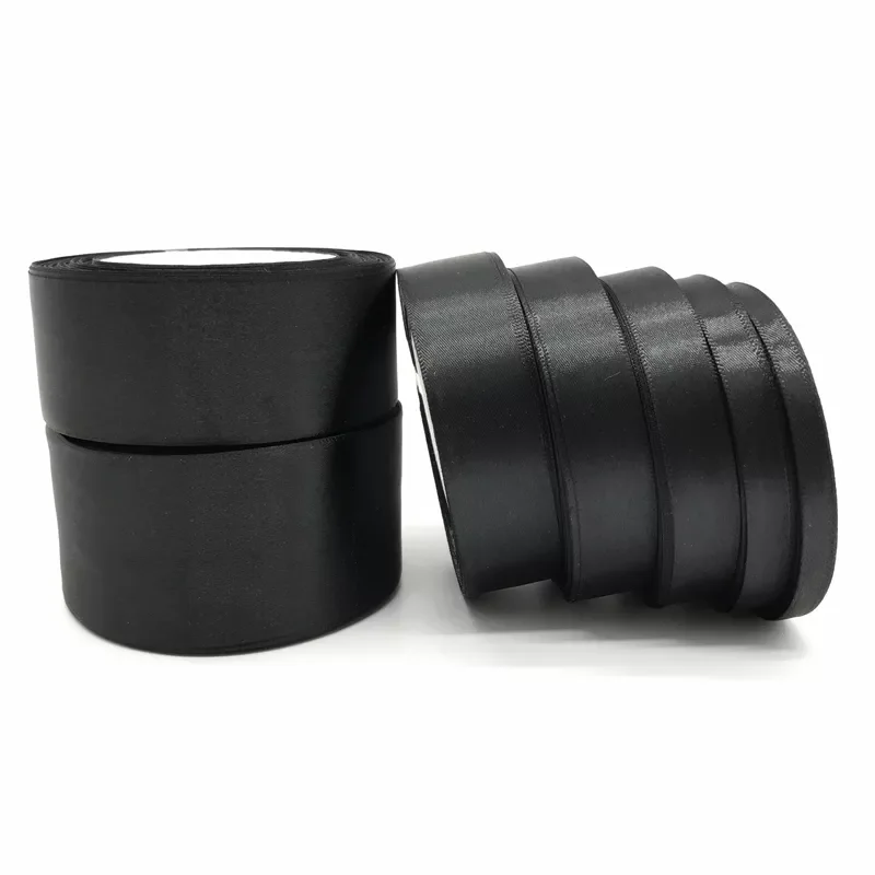 

25yards/Roll (6mm-50mm) Black Silk Satin Ribbon Polyester Ribbon Bow Craft Decor Wedding Christmas Party Decoration