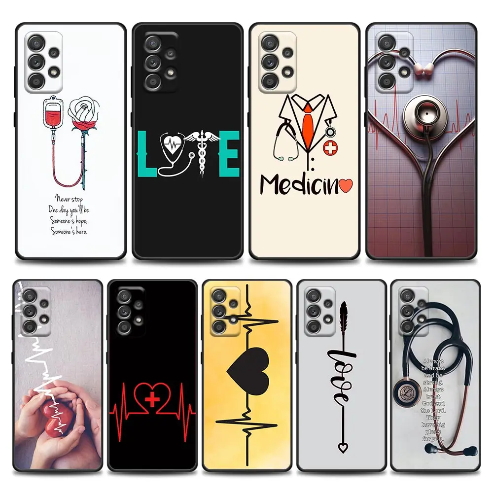 

Nurse Heart and Stethoscop Phone Case for Samsung A01 A02 S A03s A11 A12 A21s A32 5G A41 A72 5G A52s 5G A91 Soft Silicone
