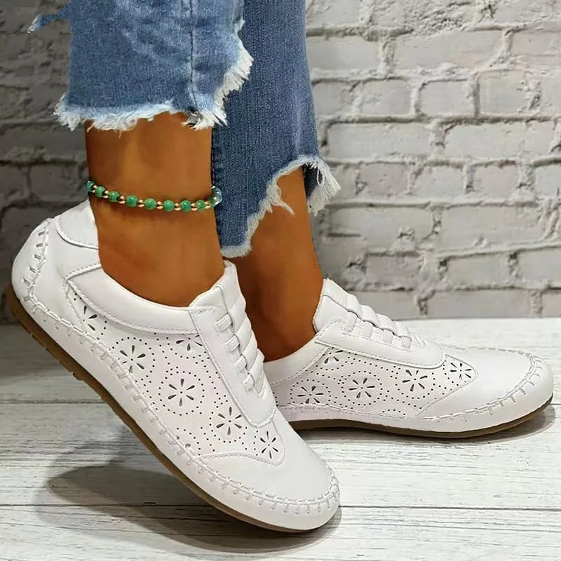 

2022 Ladies Breathable Hollow Out Flat Loafers Women Casual Round Toe Flats Shoes Comfortable Sneakers Plus Size Chaussure Femme
