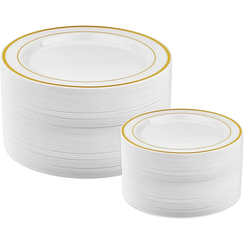 

Gold Plastic Plates - 25 Dinner Plates And 25 Salad Plates Party Plastic Plates Disposable Plates For Party