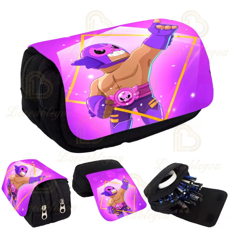 

Kids Pencil Box Shoot Stars Print Pencil Case Game Canvas Stretch Double Layer Large Capacity Cute School Stationery