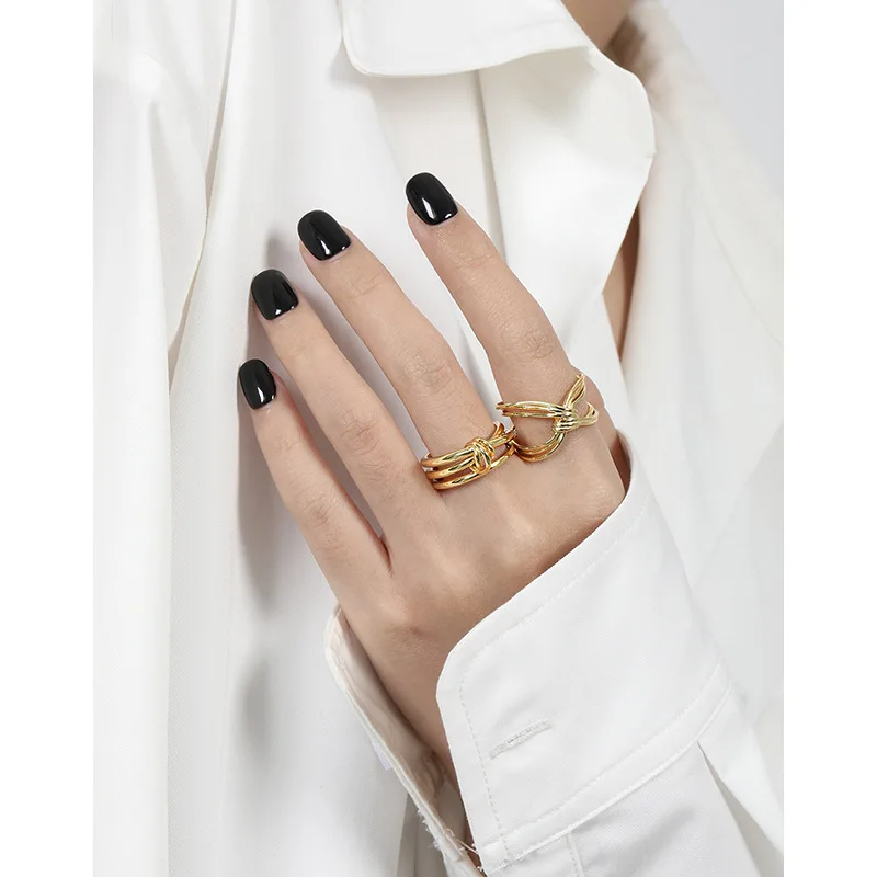 F.I.N.S простые Многослойные линии Галстук Узел S925 Стерлинговое Серебро Кольца