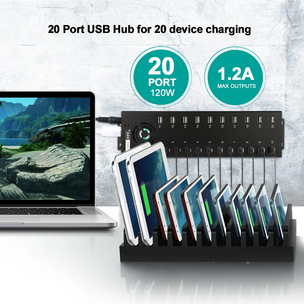Фото Sipolar a805p 20-портовый промышленный USB-концентратор-сплиттер с каждаемым портом 1 А для зарядки и синхронизации данных для биткойн-майнер, планшетов со мобильных телефонов №2