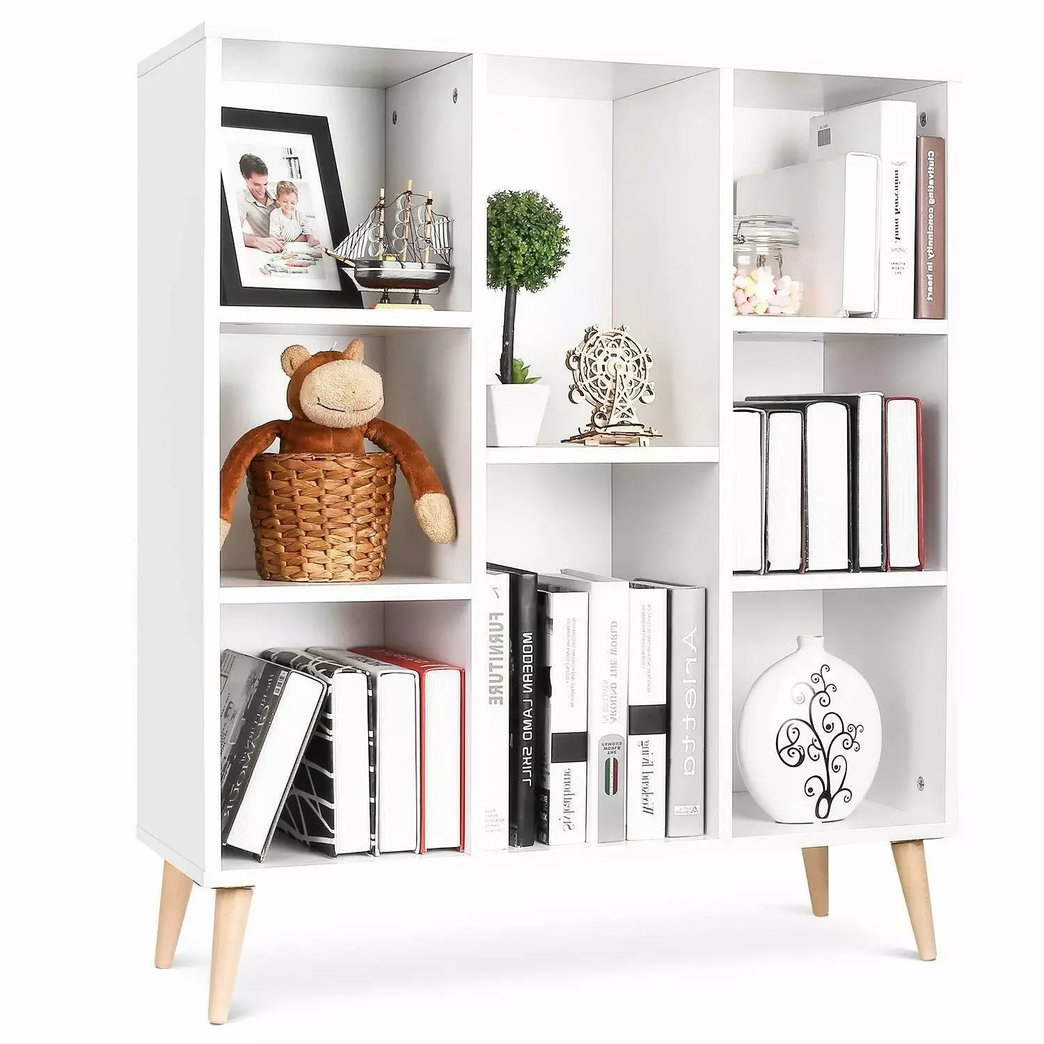 

White Storage Cabinet Sideboard Freestanding Bookcase Displaying Cabinet with 8 Cubes 80x29.5x93cm