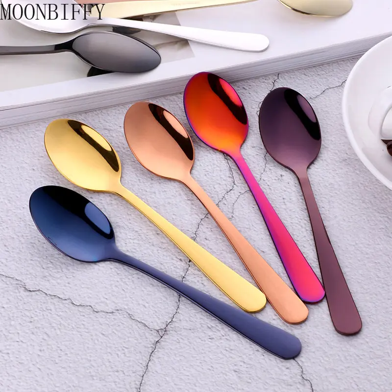 

8 Colors Tea Spoons Stainless Steel Coffee Spoon High Quality Dessert Cake Fruit Spoons Gold Small Snack Scoop Dinnerware Tools