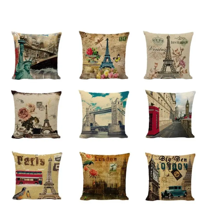 

Винтажные наволочки с изображением статуи Свободы, наволочки с принтом в виде Парижской башни, прислоненной башни Пизы, Биг-Бена, домашний д...