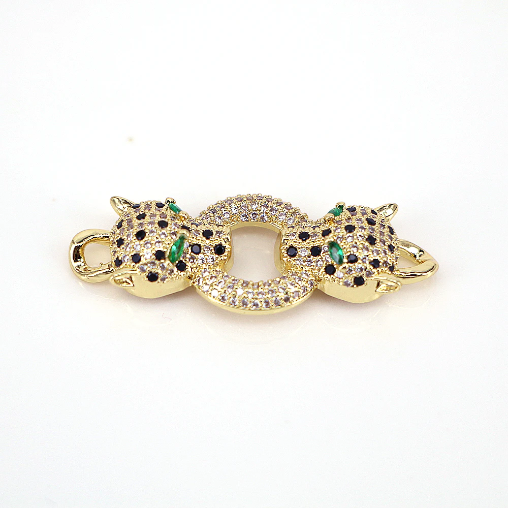 

5PCS, Leopard head micro pave cz zircon cubic DIY Copper necklace bracelet connectors accessories