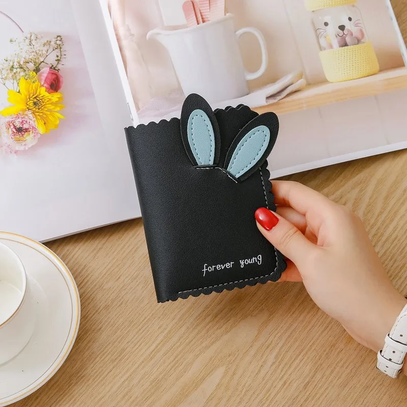 8 Card Slot 1 Photo Slot Wallet Short Cute Rabbit Ear Female Wallet Zero Wallet 2023 Korean PU Zipper Purse Cash Card Holder
