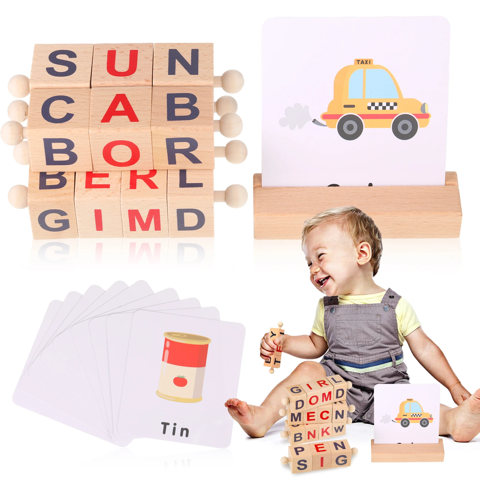 Деревянные блоки для чтения с фонариками когнитивного раннего развития