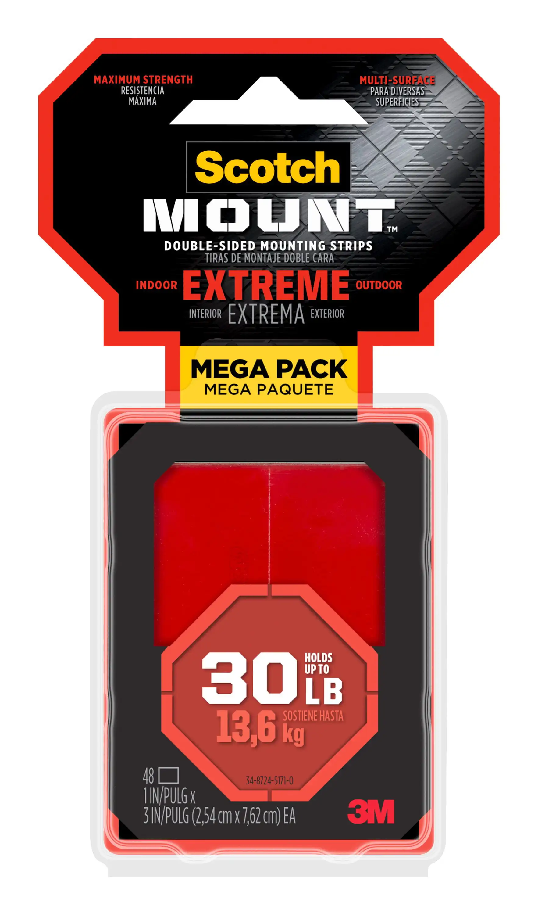 

Extreme Double Sided Mounting Tape, Black, 1 x 3 in, 48 Strips, Holds 30 lbs