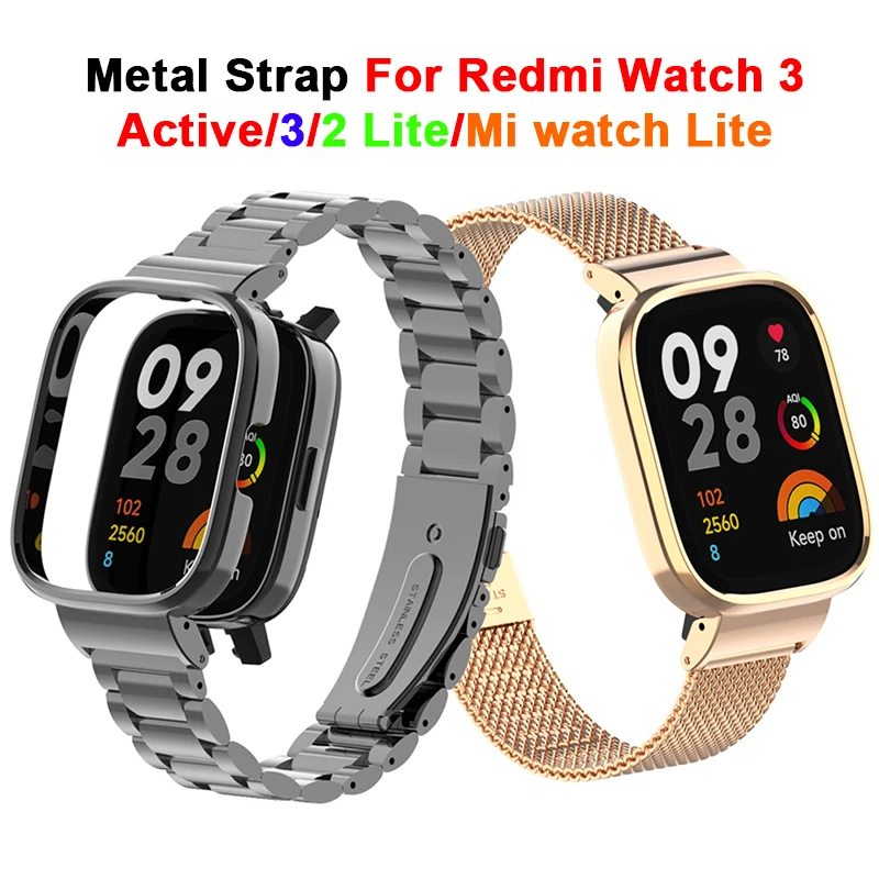 

Metal Strap For Redmi Watch 3 Active Stainless Steel Watch Band For redmi watch/3/2 lite/Mi watch lite Replacement Bracelet Belt