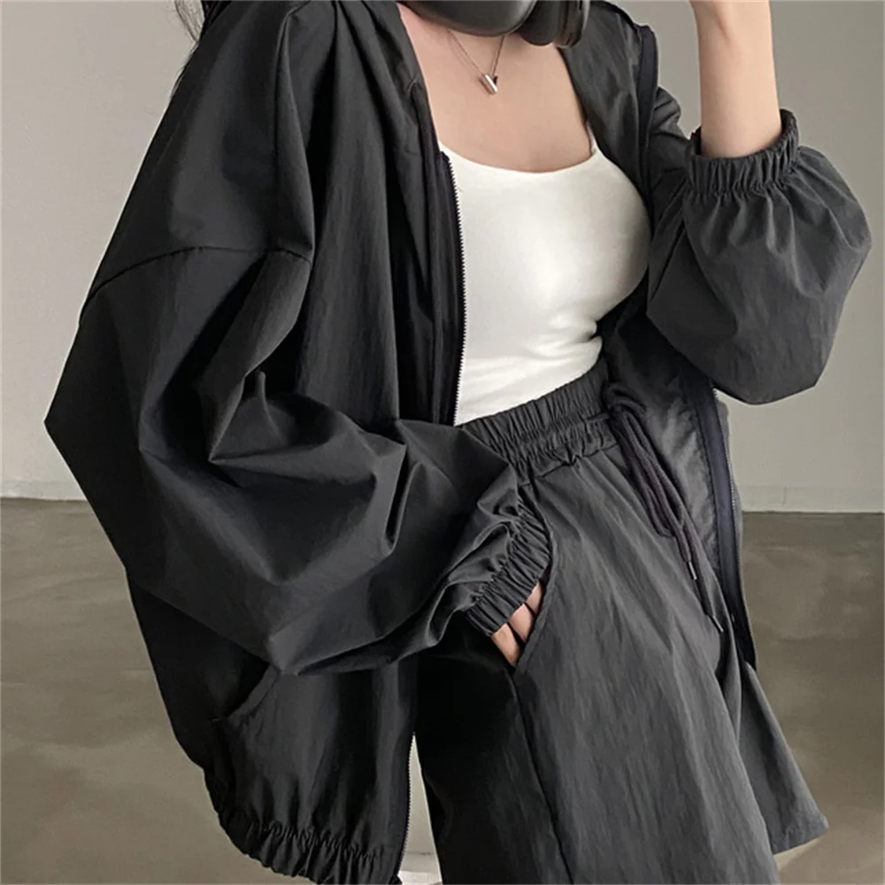 

MOYUNI милые шикарные Ретро свободные солнцезащитные Пальто с капюшоном Горячие повседневные шорты с эластичным поясом летние офисные компле...