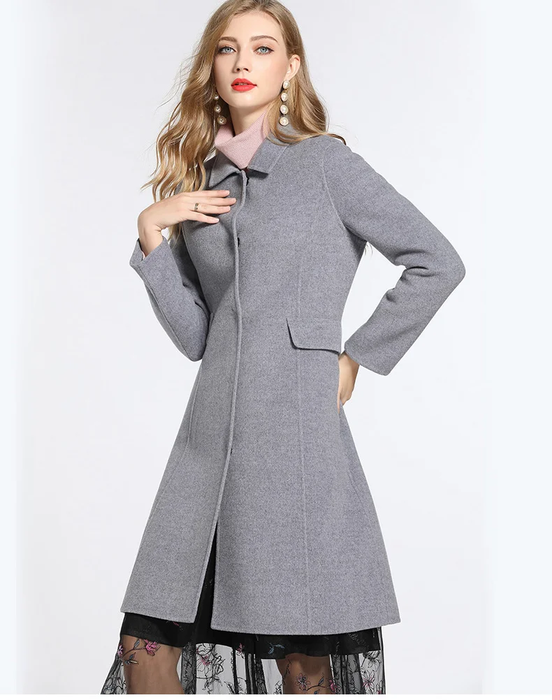

Gowani Winter Grey Lapel Slim Coat Simple casual and generous waist double-sided cashmere mid-length coat