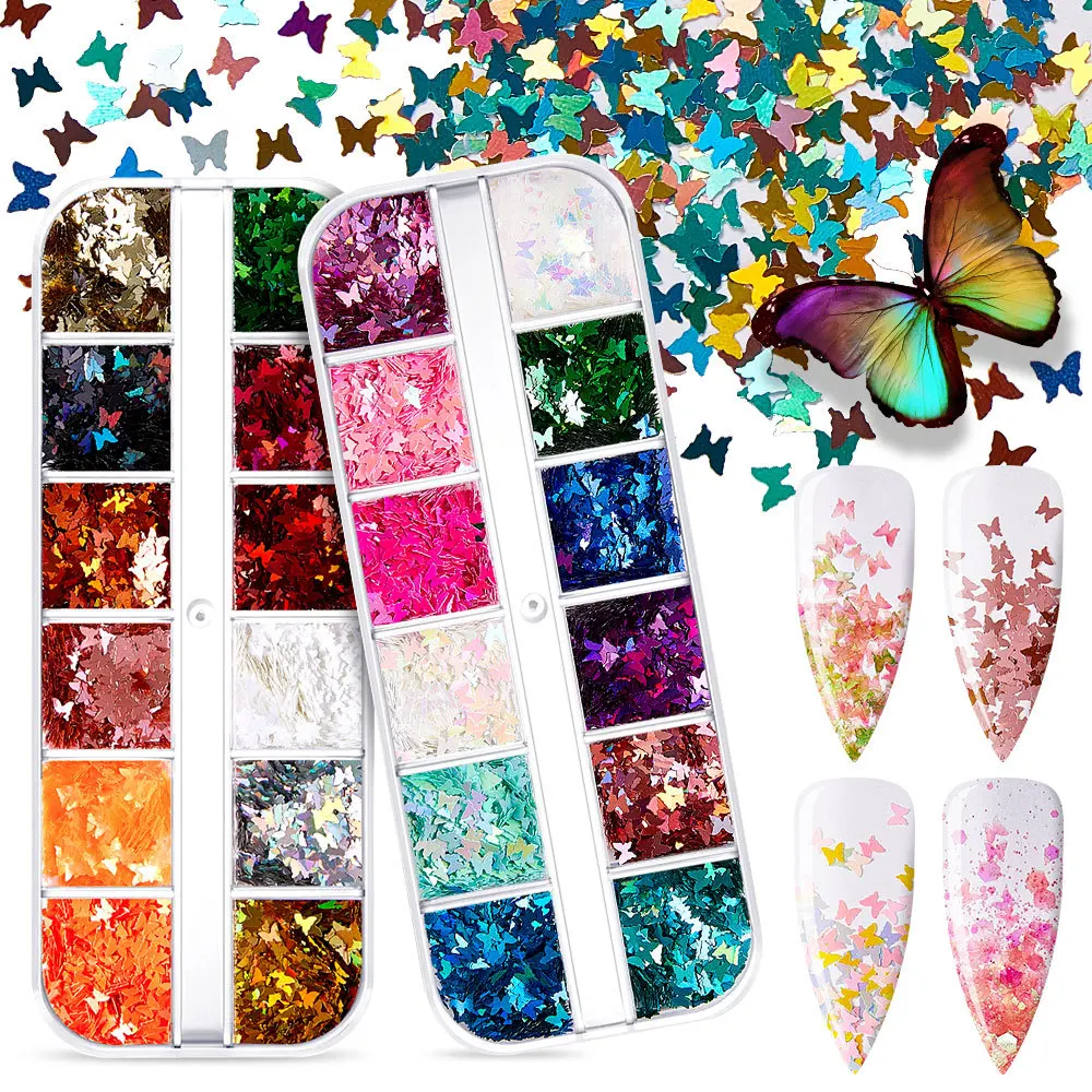 

5mm Neon Butterfly Shape Nail Sequins Fluorescence Glitter 3D Flakes Set For Manicure Summer Charms Polish Nail Art Decorations