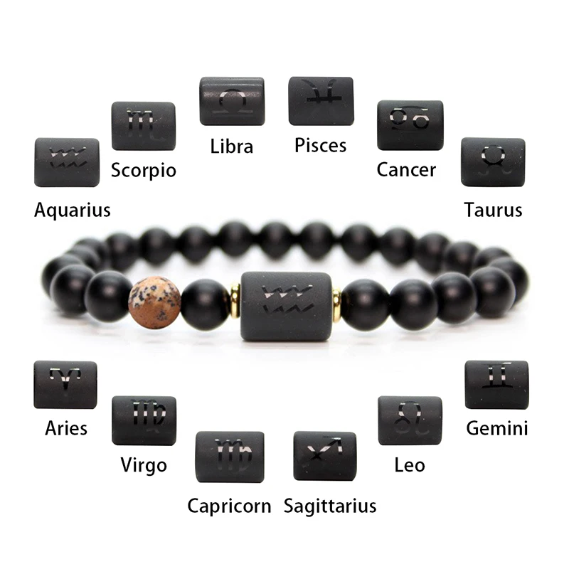 

12 Constellations Natural Stones Beads Bracelet For Men Women Healing Stones Stretchy Charm Bracelet Birthday Gift