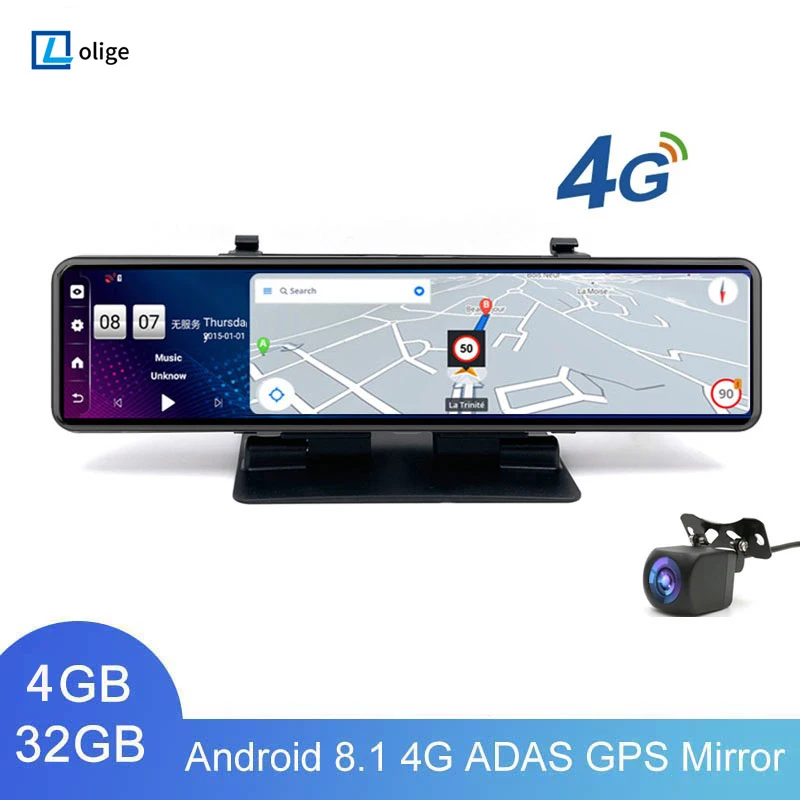 

4G Dash Cam 12-дюймовое автомобильное зеркало заднего вида ADAS Android 8.1 FHD Авторегистратор GPS-навигация Видеорегистратор Зеркало заднего вида Автомобильный видеорегистратор