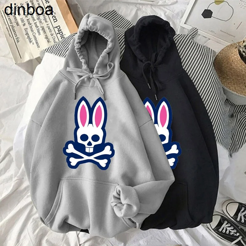 

Stitch Women's Psycho Skeleton Bunny Letters Print Hoodies Sport Design Drawstring Hoodie Tops Harajuku Hooded Hoody Streetwear