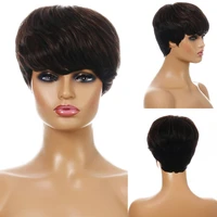 your style synthetic short pixie cut wigs for african american afro wig black woman short haircut with a fringe bangs ladies wig
