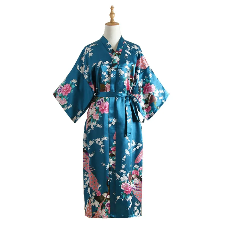 Women Mid-length Robes Sexy Half Sleeve Home Wear Japanese-style Lace Robe Summer Thin Woman Floral Print Nightgown