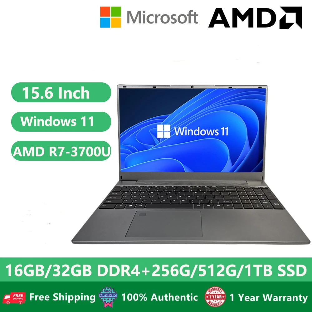 Игровые офисные ноутбуки с Windows 11, 2023 дюйма, AMD Ryzen R7 3700U, 32 ГБ ОЗУ