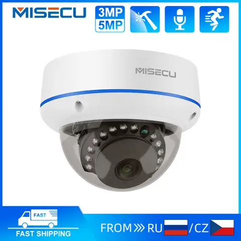 IP-камера MISECU 3 Мп/5 Мп/48 в, уличная охранная купольная, с POE, Антивандальная камера видеонаблюдения для дома