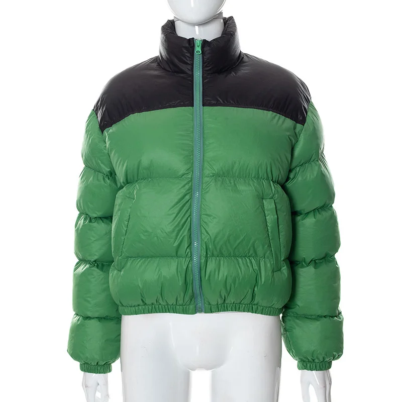 Down Jacket Overcoat Winter New Thicken Solid Color Round Neck Zipper Long Sleeve Slim Pocket Bread Cotton Clothes Parka Coat
