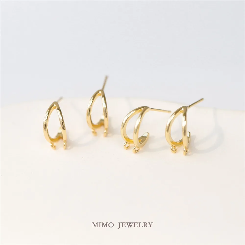 

MIMO JEWELRY Copper gold-plated simple glossy double ring double loop double dangle earrings DIY handmade earrings accessories