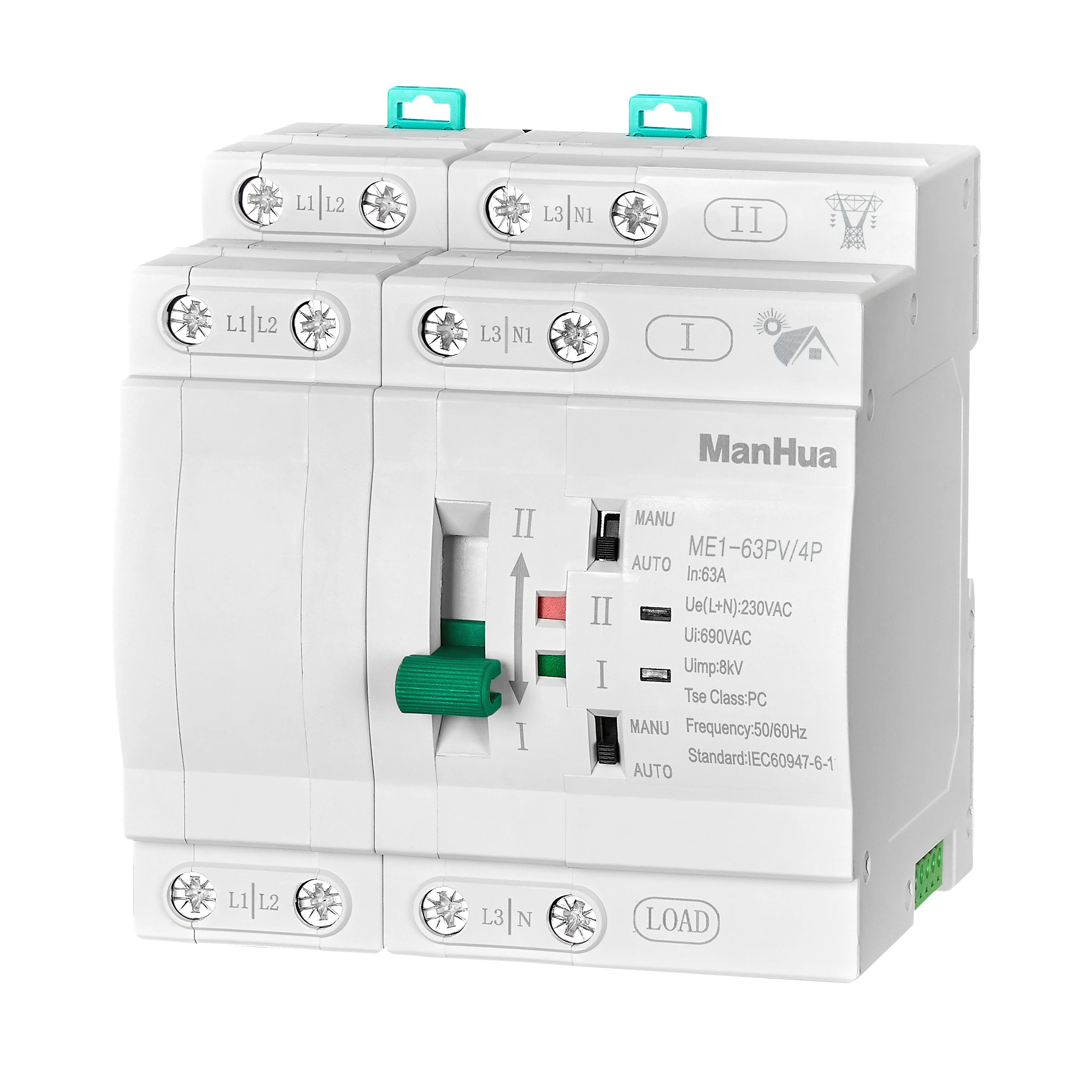 ManHua ME1-63PV/4P 63A 230VAC Автоматический резервный переключатель двойного питания