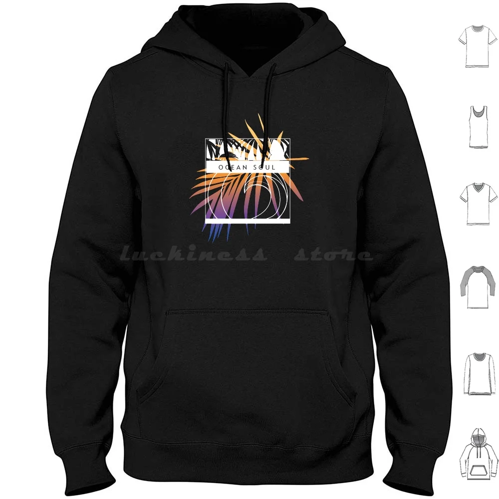 

Ocean Soul Sunrise Palm Leaf Hoodie cotton Long Sleeve Palmenblatt Surfer Surf Graphics Maritime Trend Geometric Water Sunrise