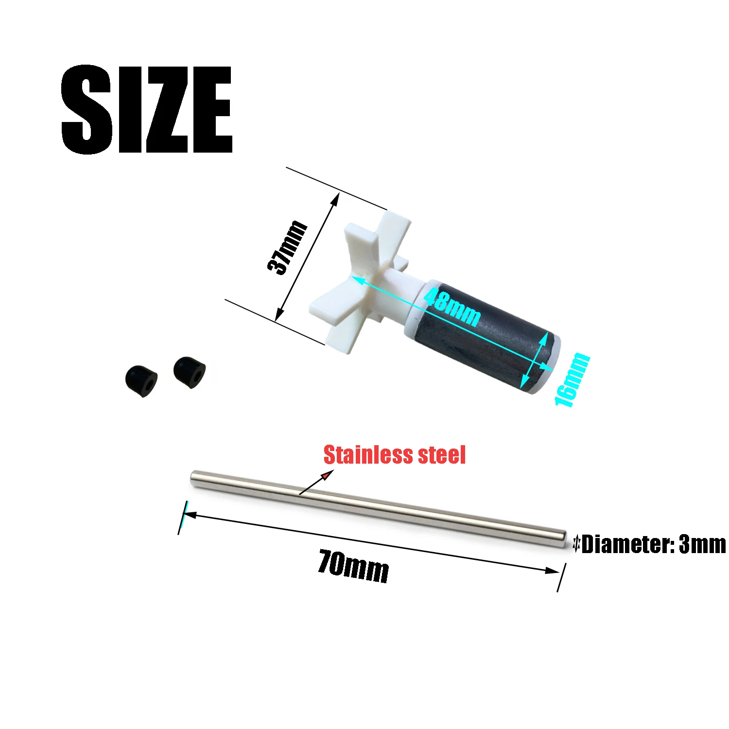 Крыльчатка ротора погружного насоса с валом и подшипником сменная нержавеющая