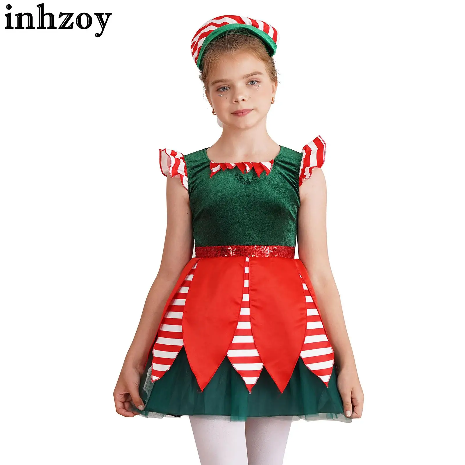 Детское сетчатое платье-пачка с блестками и полосками для девочек шляпой круглым