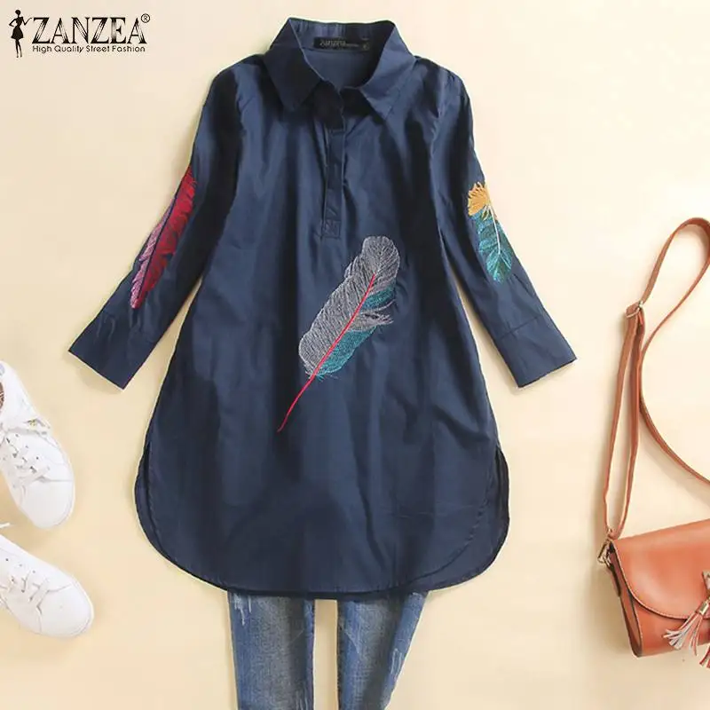 

Women Fashion Oversized Casual Solid Loose Blusa Chemise ZANZEA Embroidery Shirt Blouse 2022 Spring Autumn Long Sleeve Top Tunic