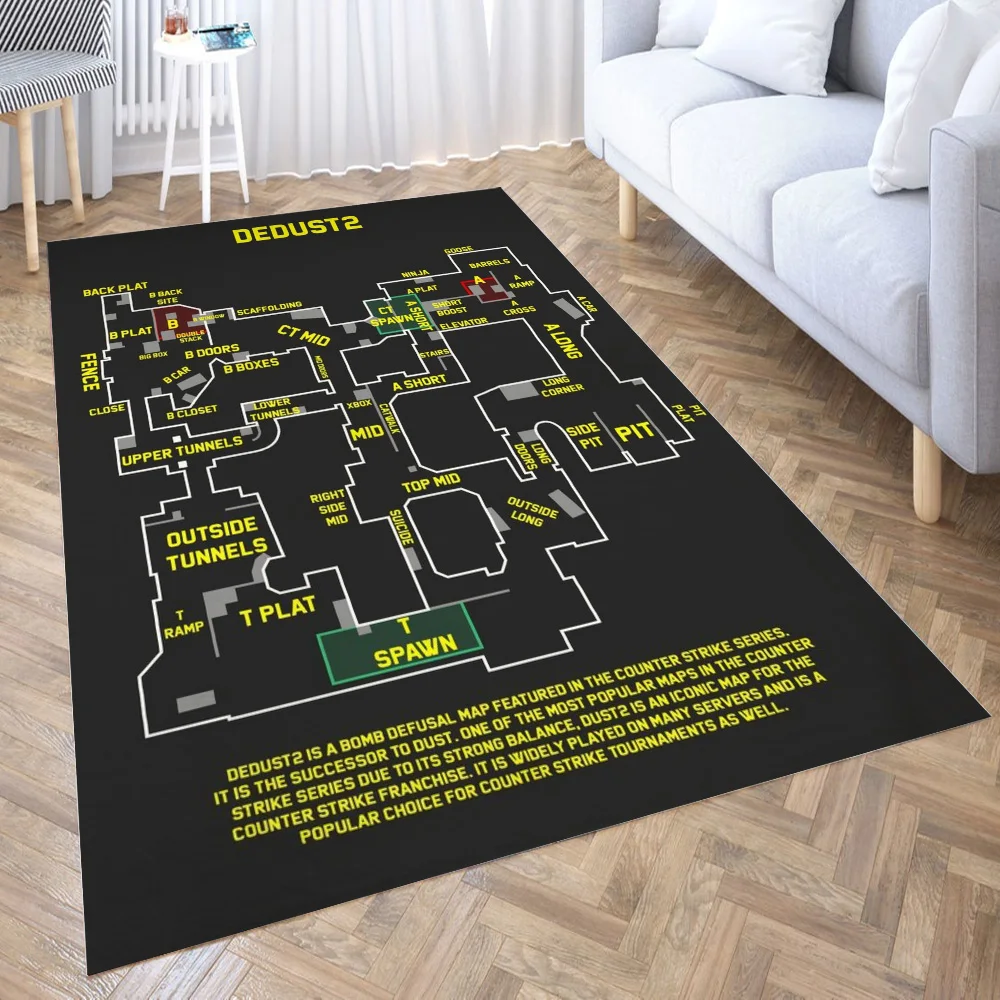

DEDUST2 CSGO MAP OVERVIEW Rug Floor Mats Carpet for Living Room Doormat Plush Non-slip Chair Mat Bathroom Carpet