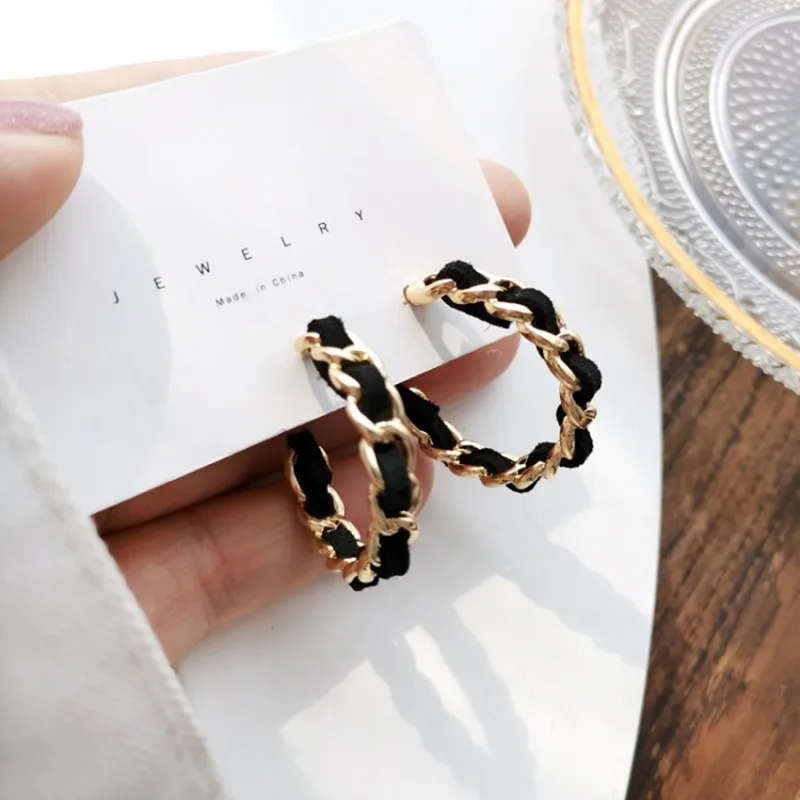 

Vintage C-shaped Chain black earrings 2022 trend new fashion Women's punk accessories Fine jewelry for woman Circle earrings