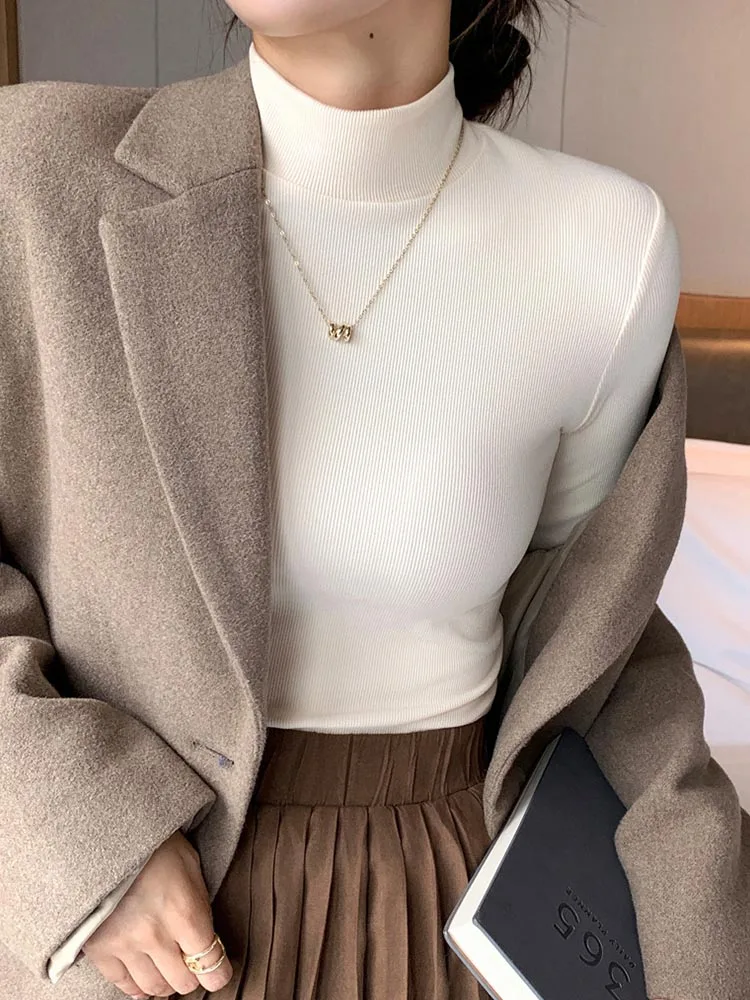 Новинка 2024 вязаные пуловеры с воротником-хомутом женские нижние рубашки свитер