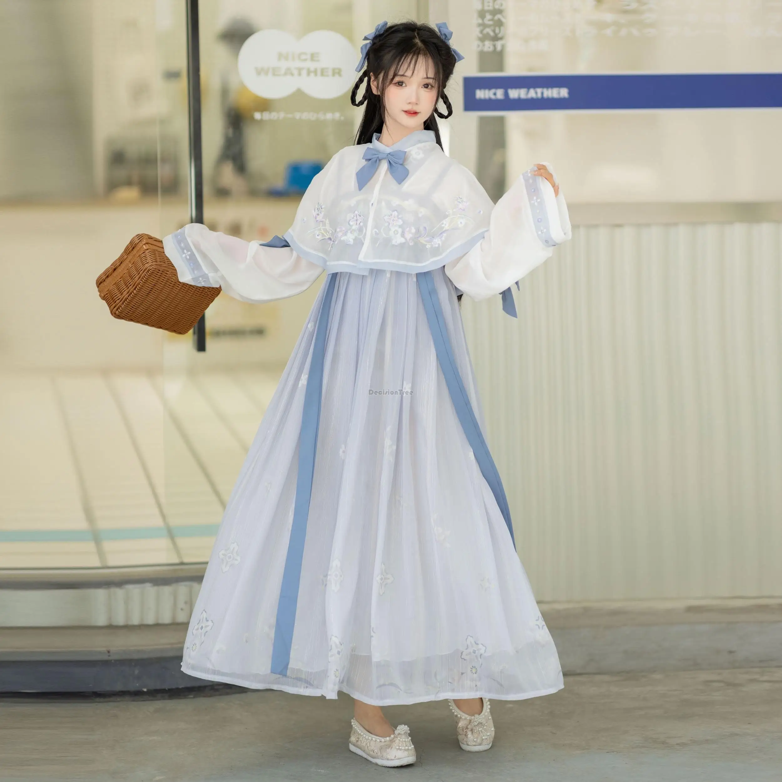

2023 summer new breast length Chinese style embroidered daily casual hanfu spring summer women girl sweet fairy dance dress set