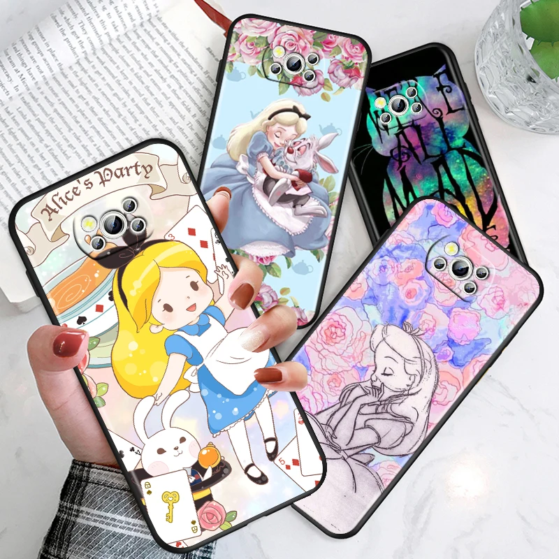 

Disney Alice in Wonderland For Xiaomi Poco M4 X4 X3 F3 GT NFC M3 C3 M2 F2 F1 X2 Pro Mi Mix3 Silicone Soft Black Phone Case