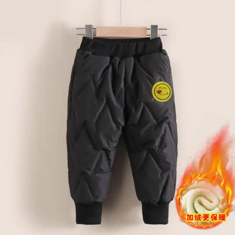 Детские хлопковые брюки в Корейском стиле Зимние Бархатные ветрозащитные штаны