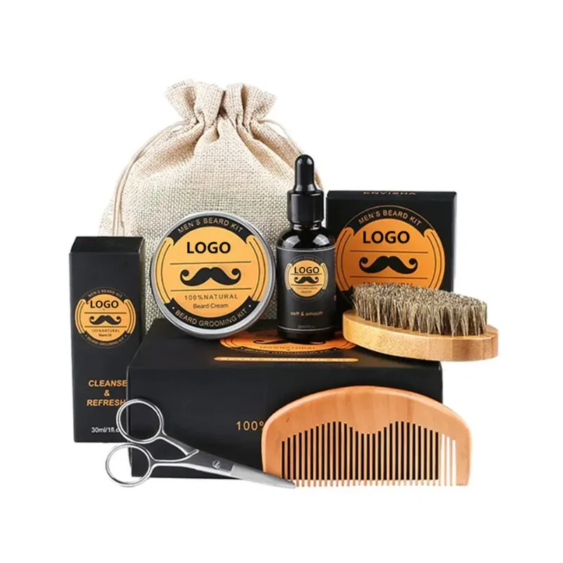 

6pcs/set Men Beard Barba Grooming Beard Set Beard Oil Moisturizing Wax Blam Comb Essence Styling Scissors Hair