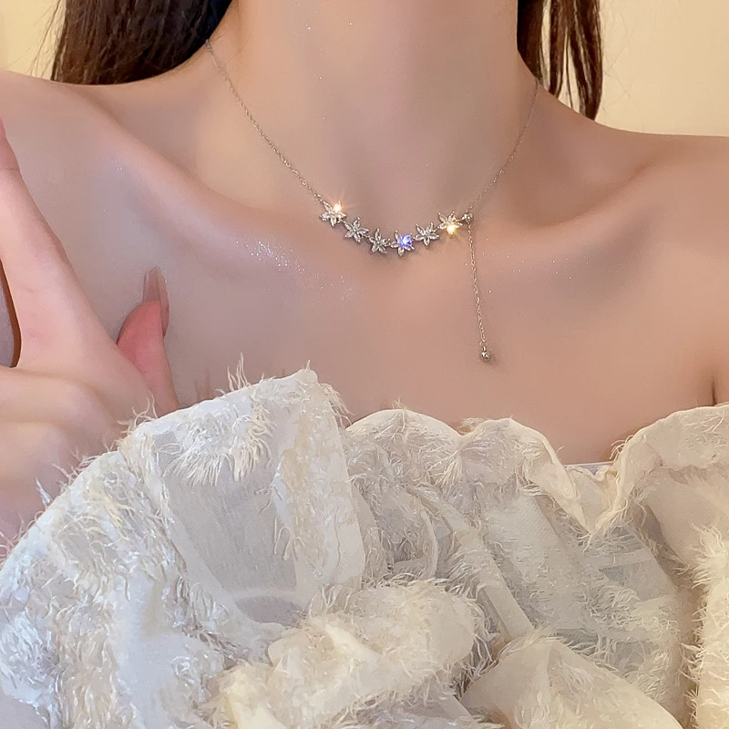 

DREJEW Inlaid Zircon Star Necklaces For Women Silver Color Chain Necklaces New In Choker Necklaces Jewelry Dropshipping Center