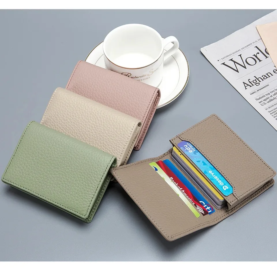 Free Customized Letters Service Genuine Cow Leather Business Card Holder Men Women Leather Card Case